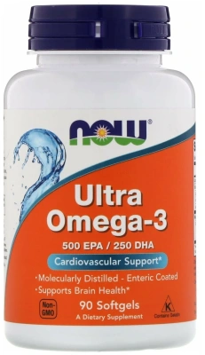 Витамины NOW Омега-3 Защита сердечно-сосудистой системы, 500DHA/250EPA, 90 шт