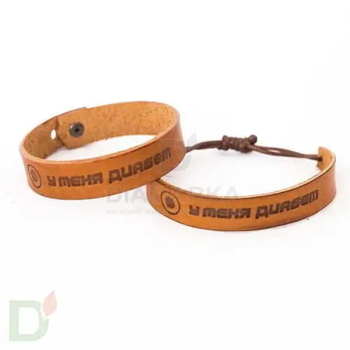 Браслет кожаный "У меня диабет" 1 заклепка (Взрослый) в интернет-магазине