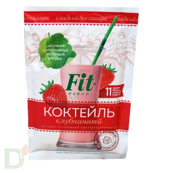Молочный коктейль Клубника FitParad, белково-углеводный, 30г